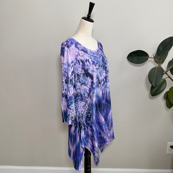 One World Purple Tie Dye Embellished Lace Asymmetrical Tunic XL - Picture 6 of 10